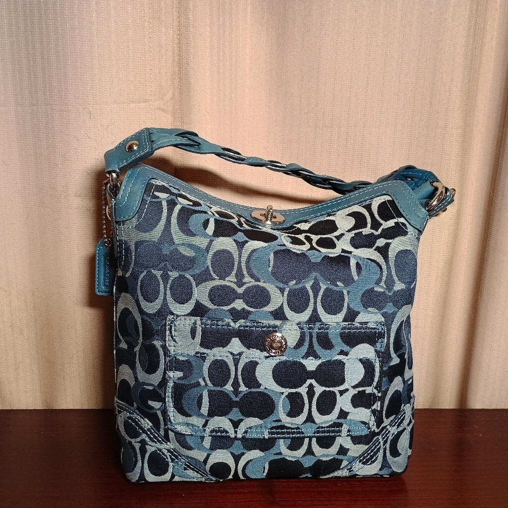 Coach Chelsea Denim Turnlock Optic C Shoulder Bag